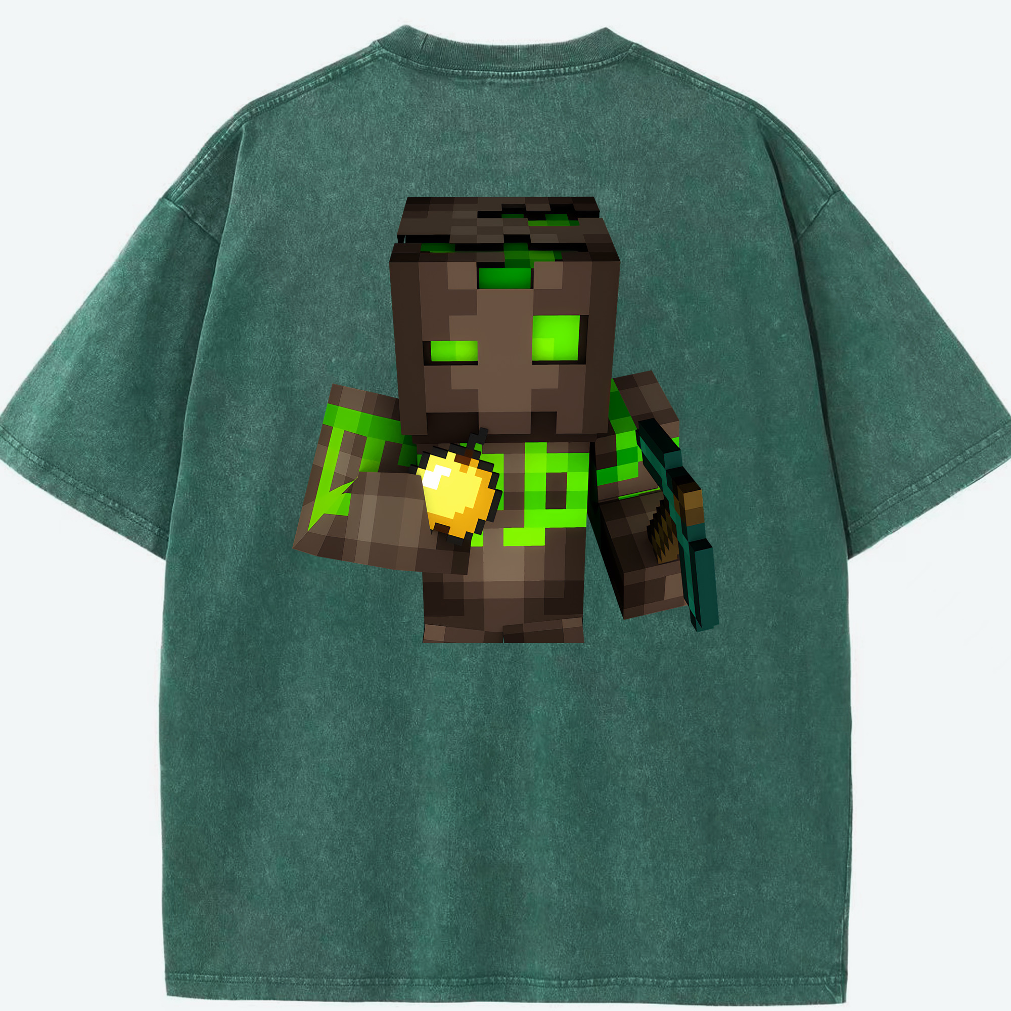 （画像用） マインクラフト ブロックの世界 Minecraft MC Block world 綿100% ヴィンテージ風 半袖Tシャツ（背面プリント）